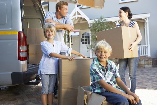 Moving van and equipment prepared for removals in Chiswick